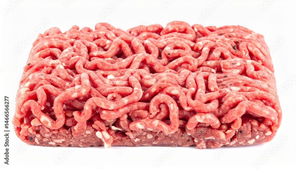 Ground Meat with Spice Blend on Isolated White Background Ground Meat with Spice Blend on Isolated White Background
