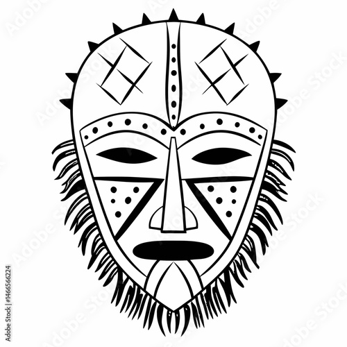 Tribal African Warrior Mask in Black and White Artistic Style  