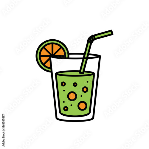 Refreshing Green Drink with Straw and Orange Slice  