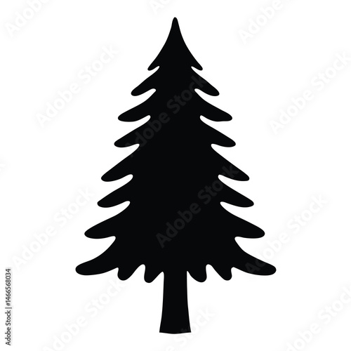 spruce tree vector silhouette icon, black and white illustration of trees.