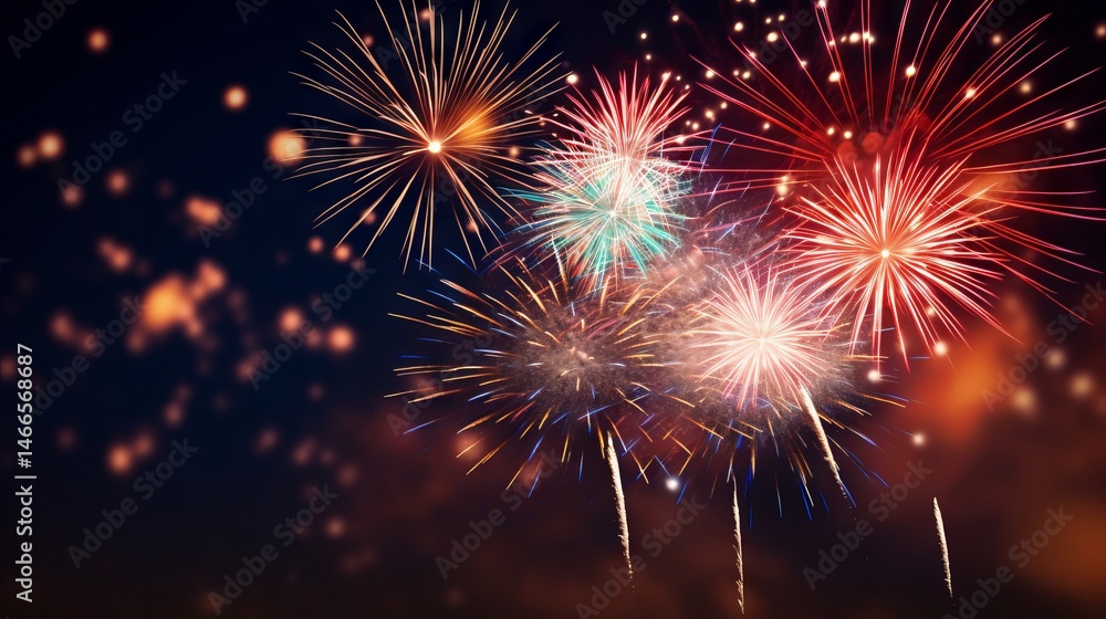 Naklejka premium Firework Explosion Illuminating Night Sky Celebrating Happy New Year