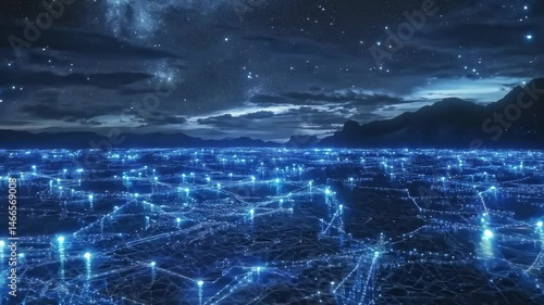 Wallpaper Mural City Night Scene Blue Light Network under Starry Sky Torontodigital.ca