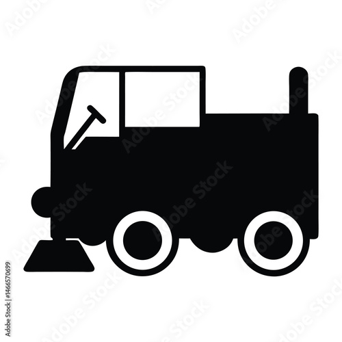 street sweeper , black and white illustration of vehicles.
