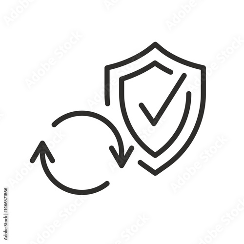 shield with rotating arrows, protection system update icon, update app protect thin line vector illustration