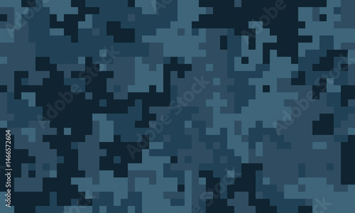 Abstract digital camouflage pattern in shades of blue.  Perfect for backgrounds, textiles, or modern design projects needing a subtle yet striking texture.