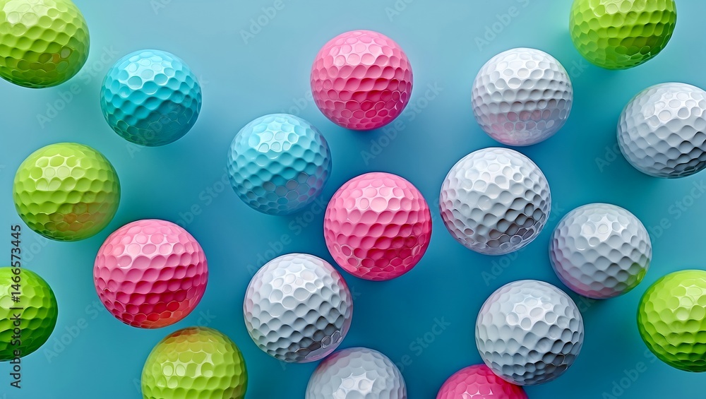 Fototapeta premium Colorful golf balls floating on pastel blue background