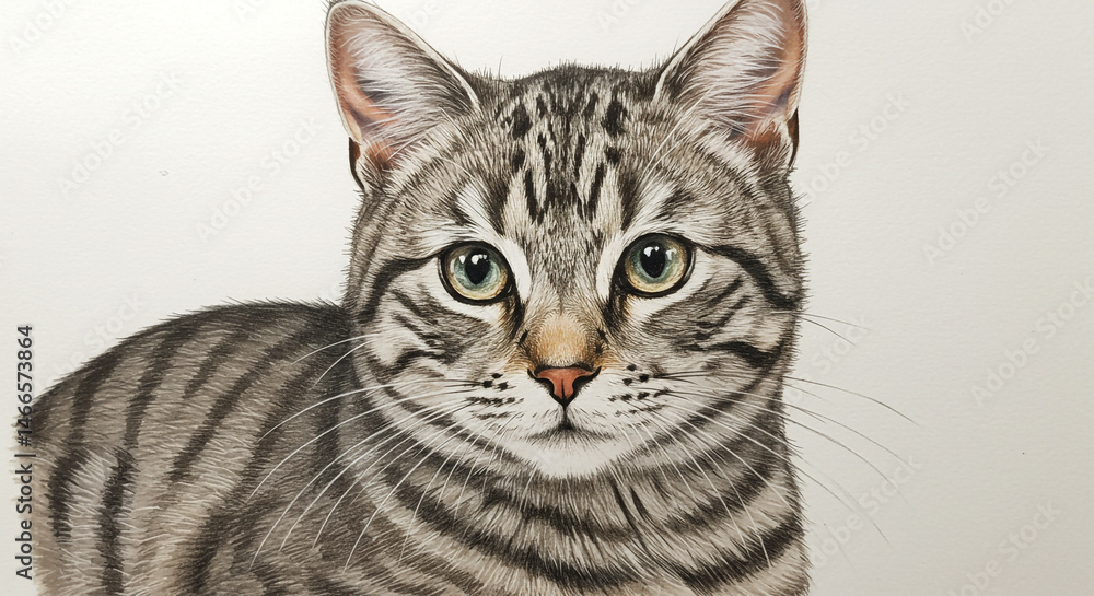 Fototapeta premium Portrait of a curious gray tabby cat.