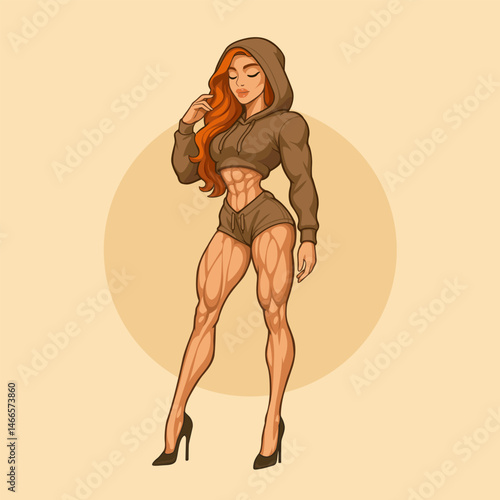 Fit Female Bodybuilder Posing in Stylish Apparel