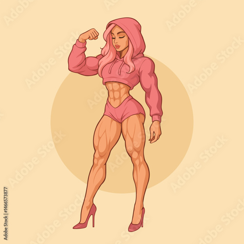 Strong Female Bodybuilder in Pink Outfit