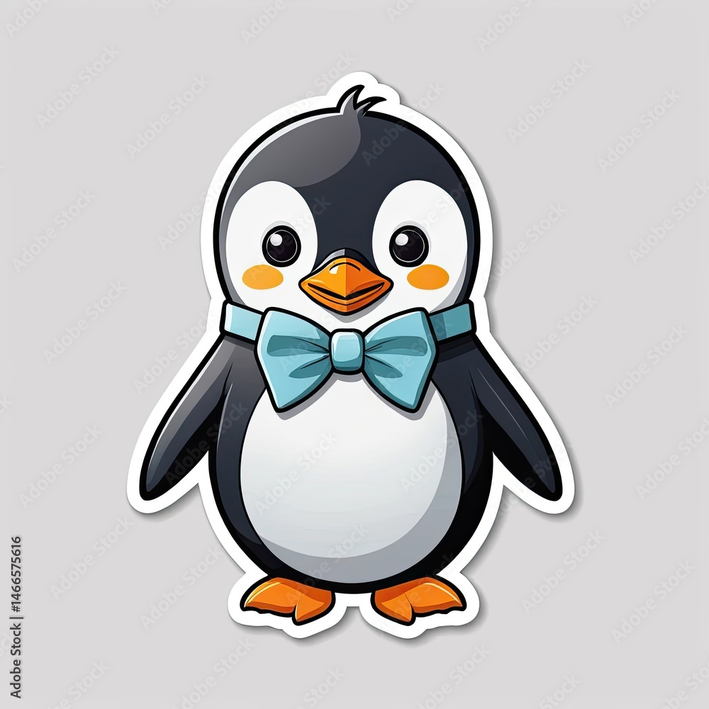 Fototapeta premium Cute Cartoon Penguin with Blue Bow Tie