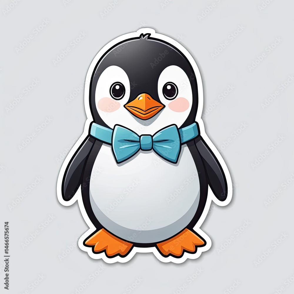 Obraz premium Cute Cartoon Penguin with Blue Bow Tie