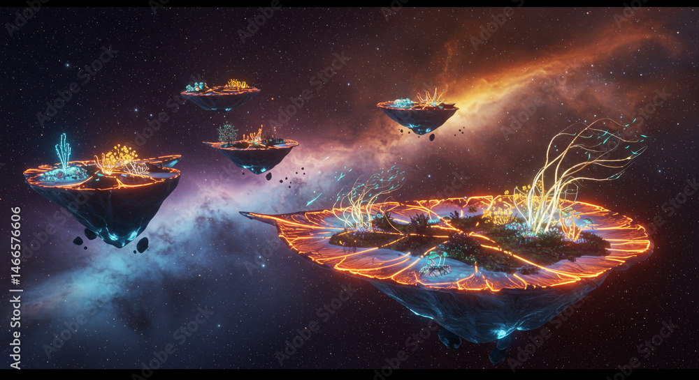 Obraz premium Alien world with unusual rock formations and glowing plants. 