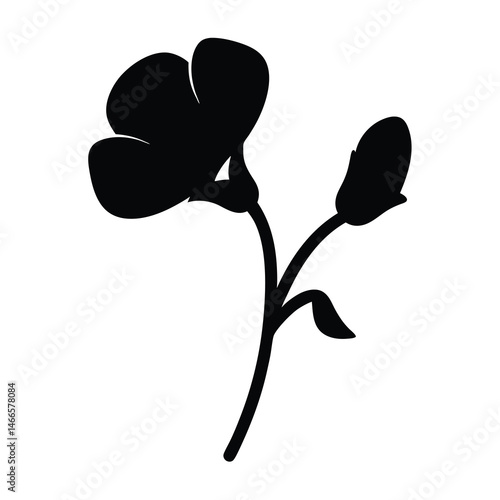 Black and white illustration of sweet pea , flower silhouette vector designs.