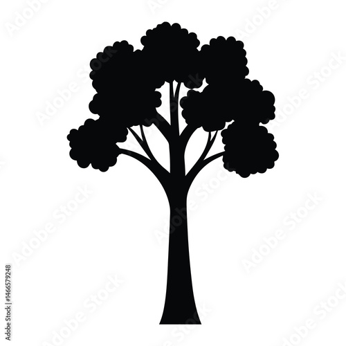 sycamore tree vector silhouette icon, black and white illustration of trees.