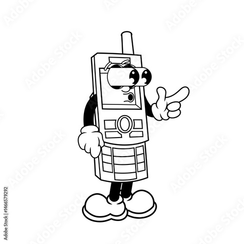 Retro character design of mobile phone suprised outline