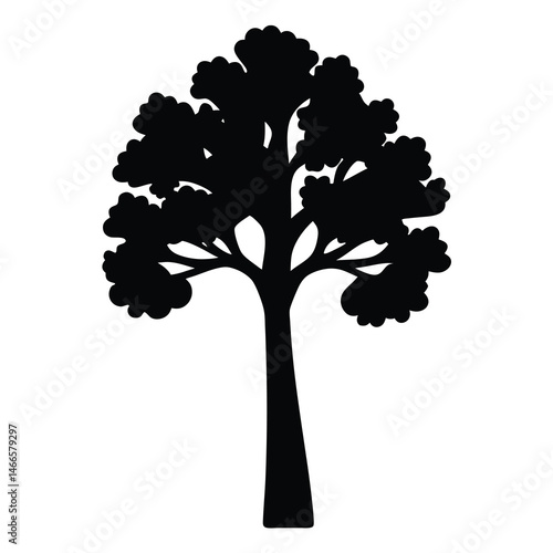 sycamore tree vector silhouette icon, black and white illustration of trees.