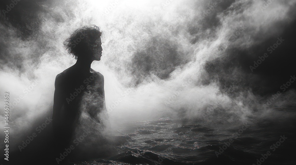 Silhouette of a figure in misty water Silhouette of a figure in misty water