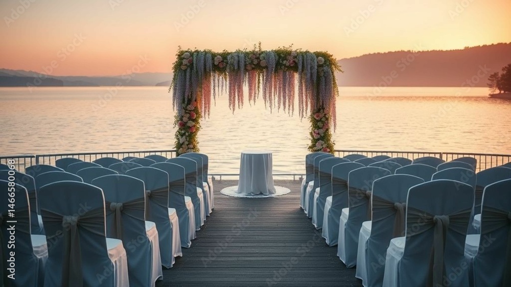 Obraz premium sunset on the beach wedding table set for wedding