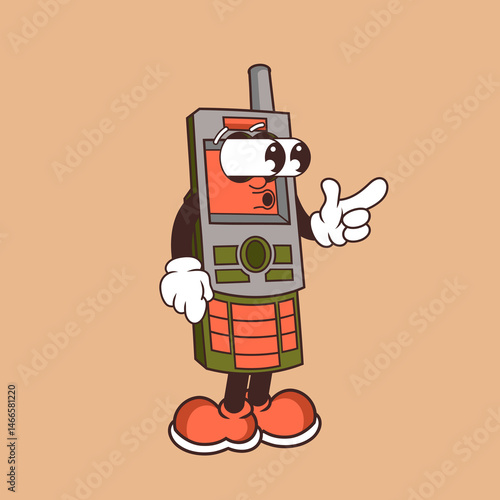 Retro character design of mobile phone suprised
