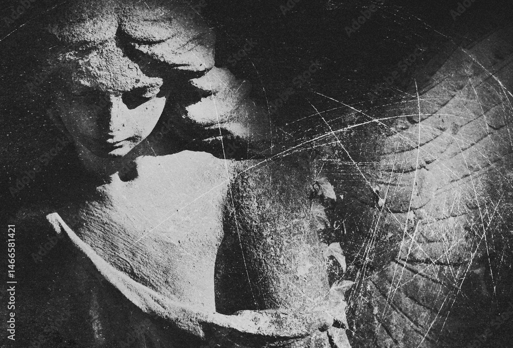 Vintage image of angel. Retro stylized horizontal image.