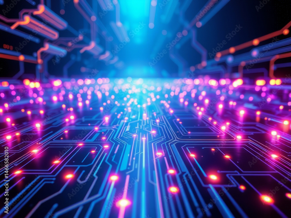 Obraz premium A close-up shot of a computer circuit board with bright lights in the background, ideal for tech-related illustrations and presentations