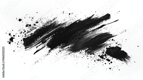 Abstract black in splash, paint, brush strokes, stain grunge isolated on white background, Japanese style