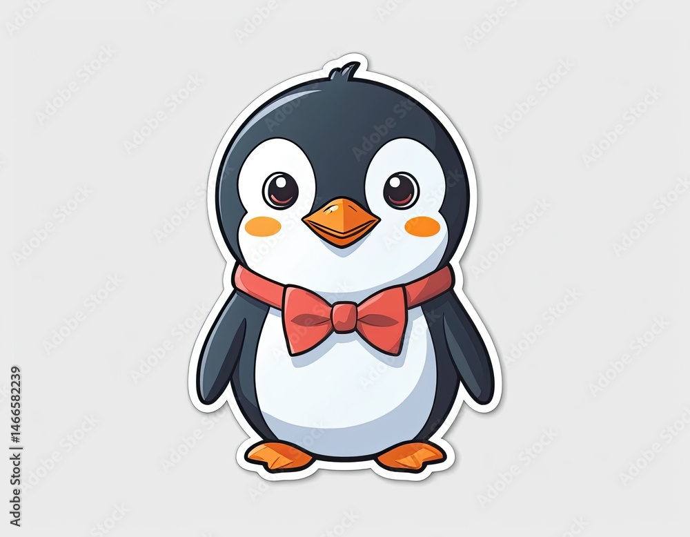 Obraz premium Cute Pixel Art Penguin Wearing a Red Bow Tie