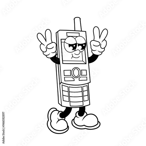Retro character design of cool mobile phone outline