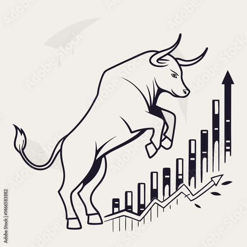 Bull and Bear Market Line Art Vector Illustration – Minimalist Monochrome Stock Chart Depicting Business Growth and Economic Trends
