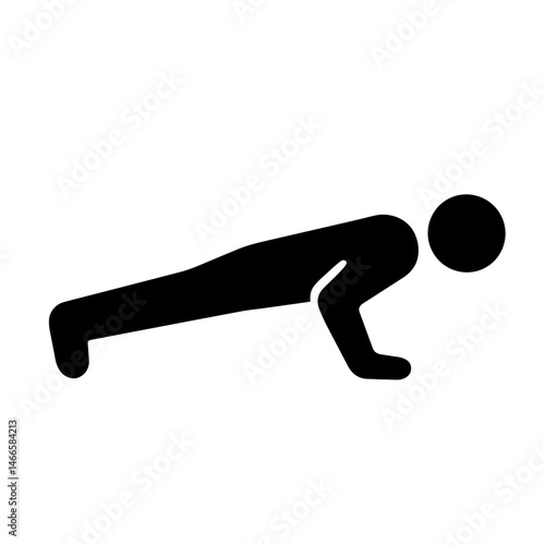 Person doing push-up icon in solid black silhouette