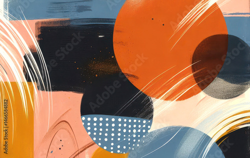 Abstract Geometric Composition with Circles and Brushstrokes