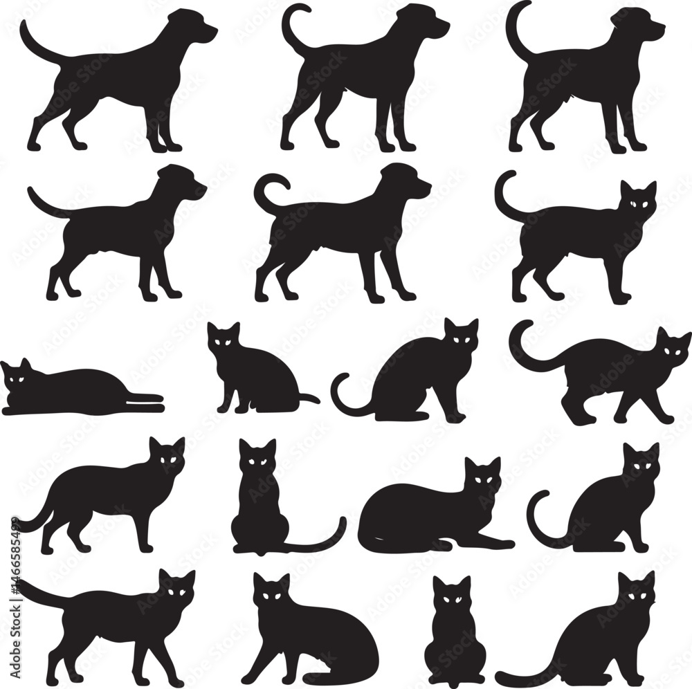 Obraz premium Mystic Black Cat Moon SceneCurious Kitten Silhouette VectorFluffy Cat Sitting Pose ArtCat Playing with Butterfly DesignStylized Cat Face Line Ar