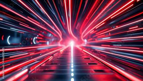 Dynamic red neon waves with bokeh lights energy