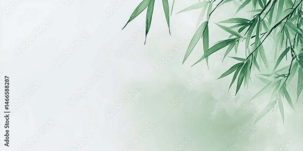 Serene Bamboo Leaves Fresh Green Calm Background with Minimalist Aesthetic. Serene Bamboo Leaves Fresh Green Calm Background with Minimalist Aesthetic.