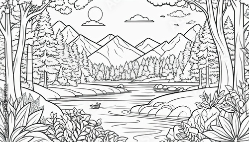 Wallpaper Mural Peaceful Mountain River Landscape Illustration Torontodigital.ca