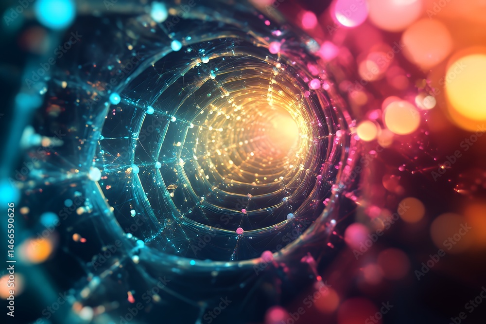 Obraz premium Abstract swirling light tunnel vibrant colors and glowing particles