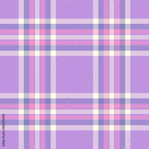 Bedroom seamless textile pattern, deep check texture vector. Seventies fabric plaid tartan background in light and violet colors.