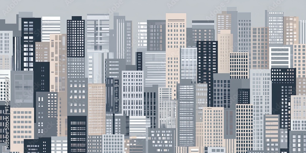 Obraz premium Cityscape Vector flat style building illustration with urban skyline.