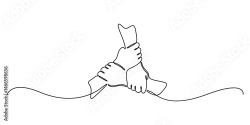 Single line drawing of hand gesture making circle ring network. Continuous one line drawing of teamwork design style. Business concept vector illustration
