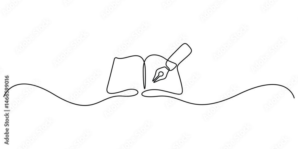Fototapeta premium Continuous one line drawing opened book. Single line art style opened book, Education study and knowledge library concept. Vector illustration
