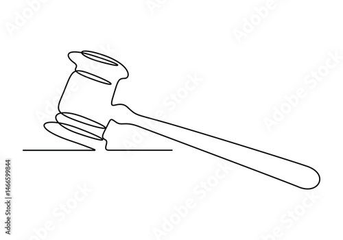Judge hammer continuous single line art drawing, One line drawing of judge hammer law symbol continuous hand drawn sketch minimalist design vector illustration