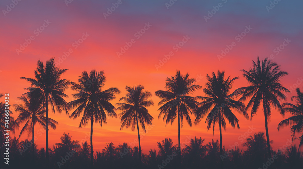 Obraz premium Tropical Palm Trees at Sunset with Colorful Sky 
