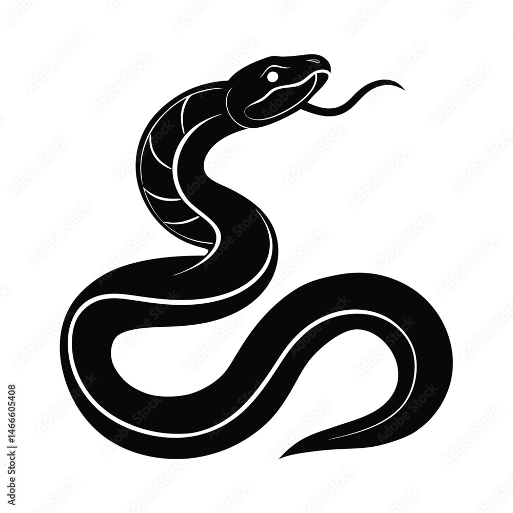 Fototapeta premium Coiled Python Sleek Vector Silhouette