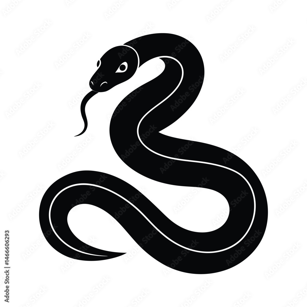 Fototapeta premium Coiled Snake Sleek Vector Silhouette