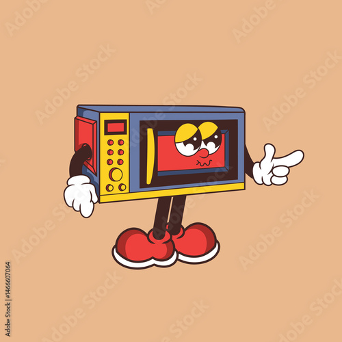 Retro character design of awkward microwave
