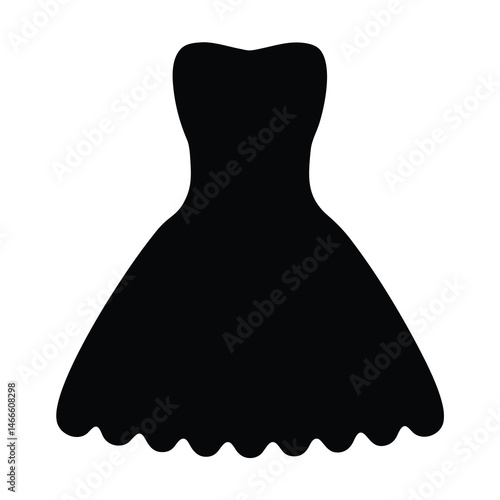 tulle dress vector silhouette icon, black and white illustration of clothing.