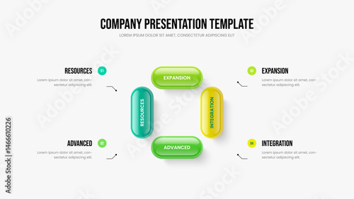 Project Growth 4 Option Diagram Slideshow Layout. Creative Plan Presentation Template Vector Illustration. Advertising Portfolio Four Element Infographic Frame Design.