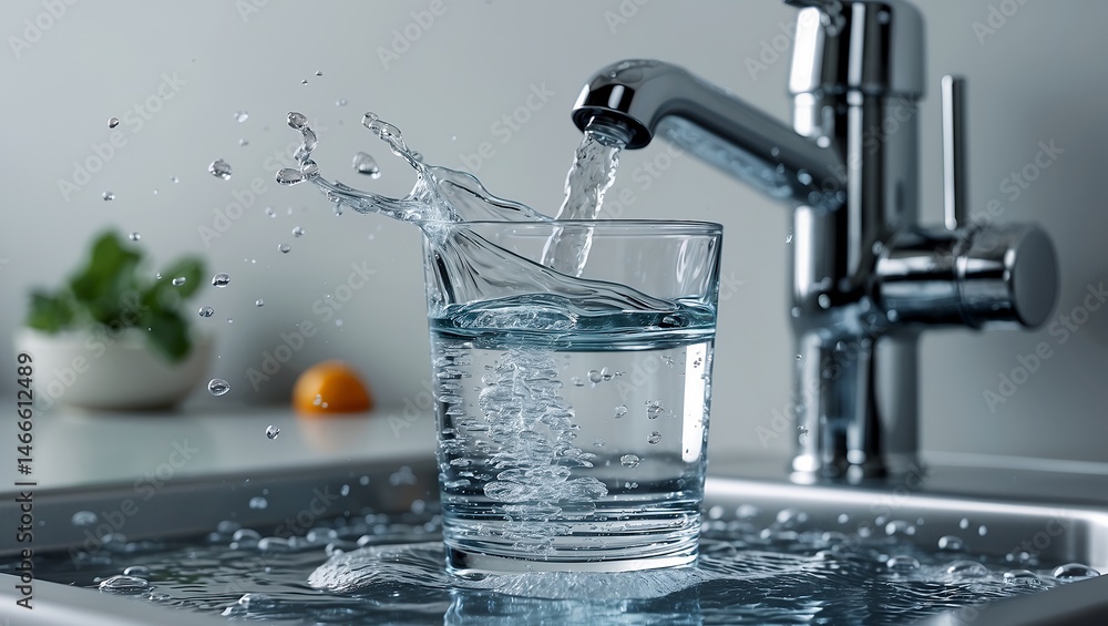 Pure water flowing into clear glass tumbler Pure water flowing into clear glass tumbler