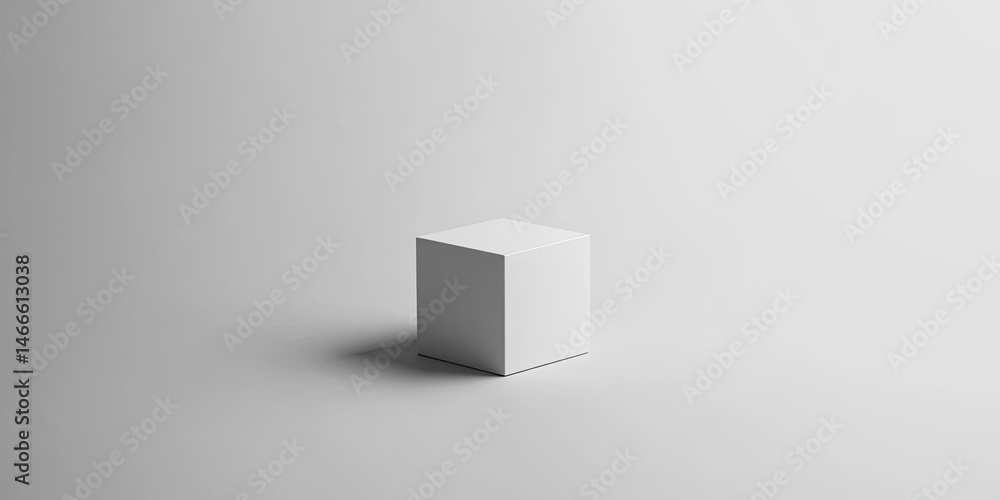 White Cube Minimalist Form in Studio Light with Copy Space.