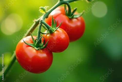 Bright red mini tomatoes on the vine, glistening , red tomatoes, agriculture